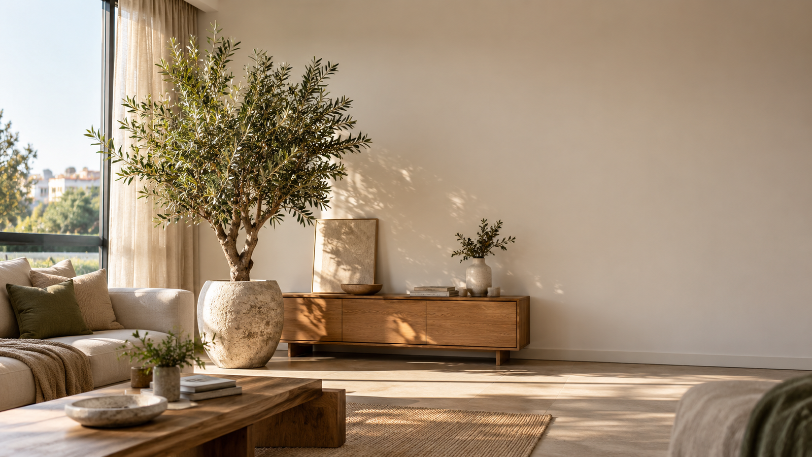 Salón decorado con plantas artificiales de Vellune Home