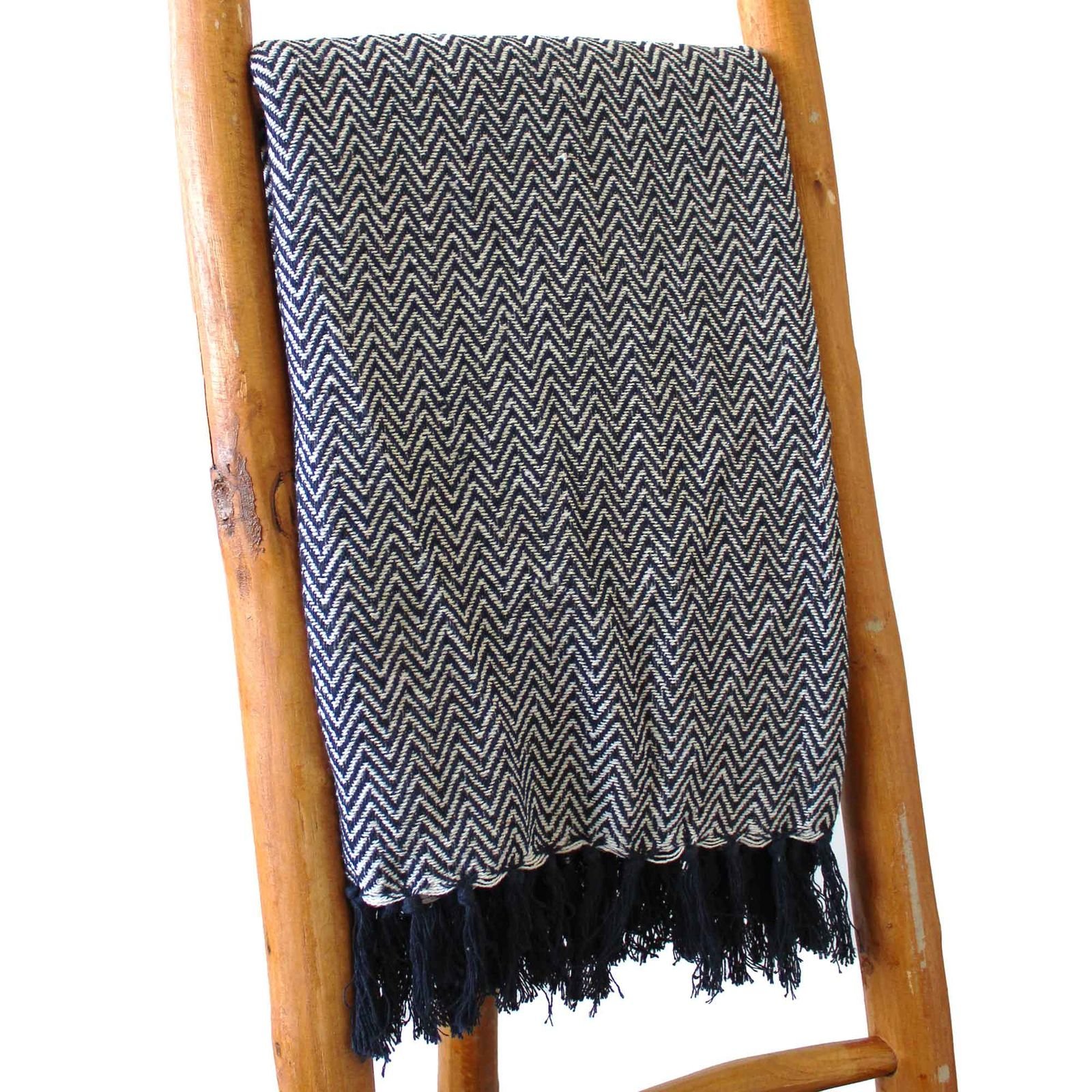Mantas bohemias de confort - Zigzag azul marino