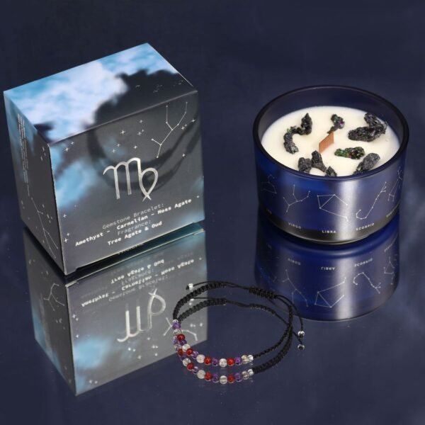 Vela de Cristal del Zodiaco con Pulsera de Piedras Preciosas - Virgo