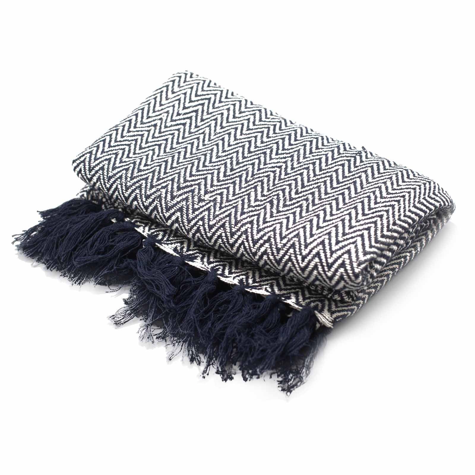 Mantas bohemias de confort - Zigzag azul marino - Imagen 3