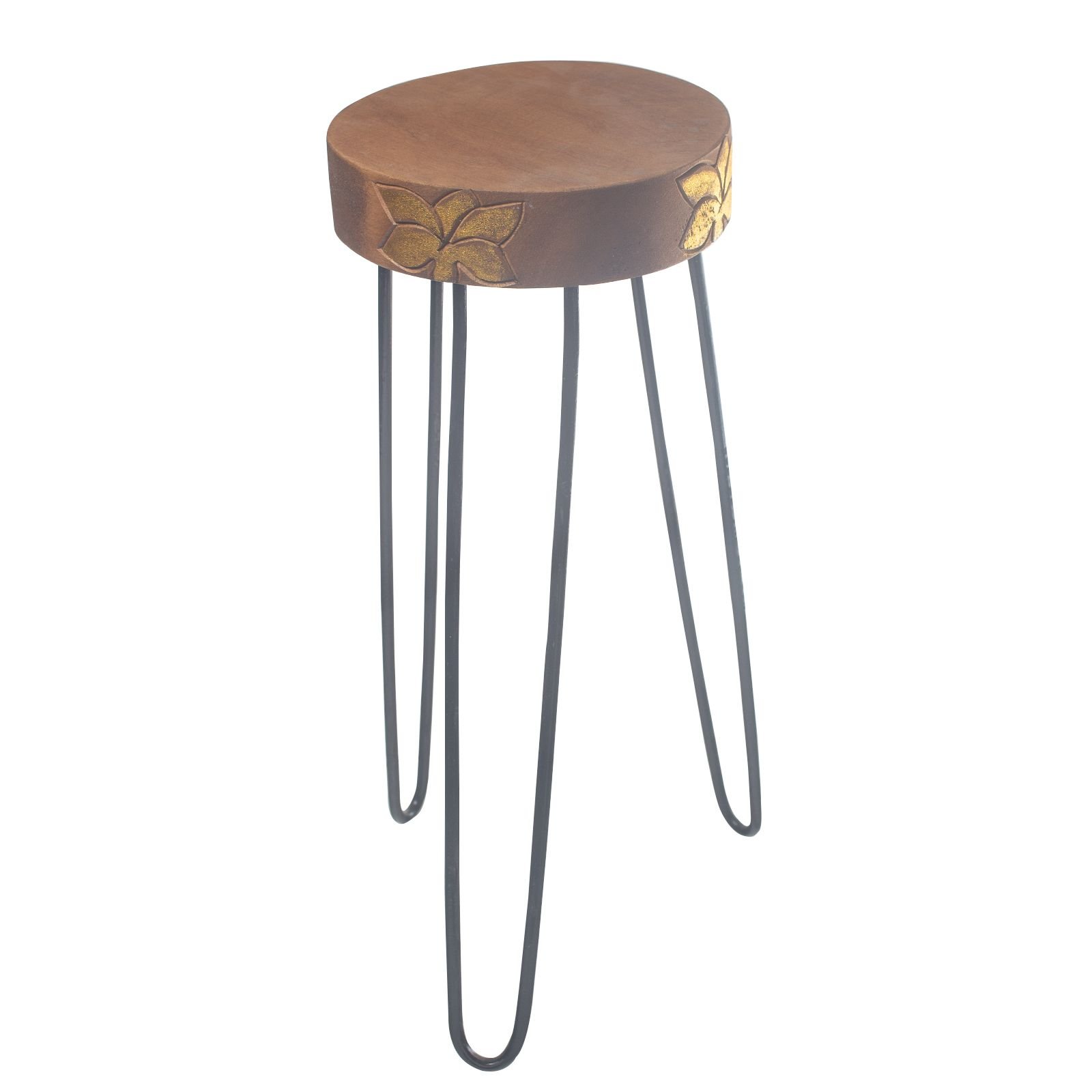 Soporte para plantas de madera de albasia natural con detalles dorados