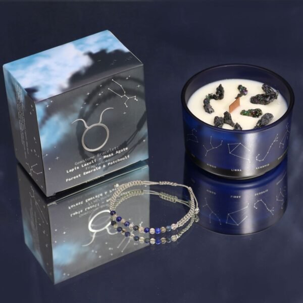 Vela de Cristal del Zodiaco con Pulsera de Piedras Preciosas - Tauro